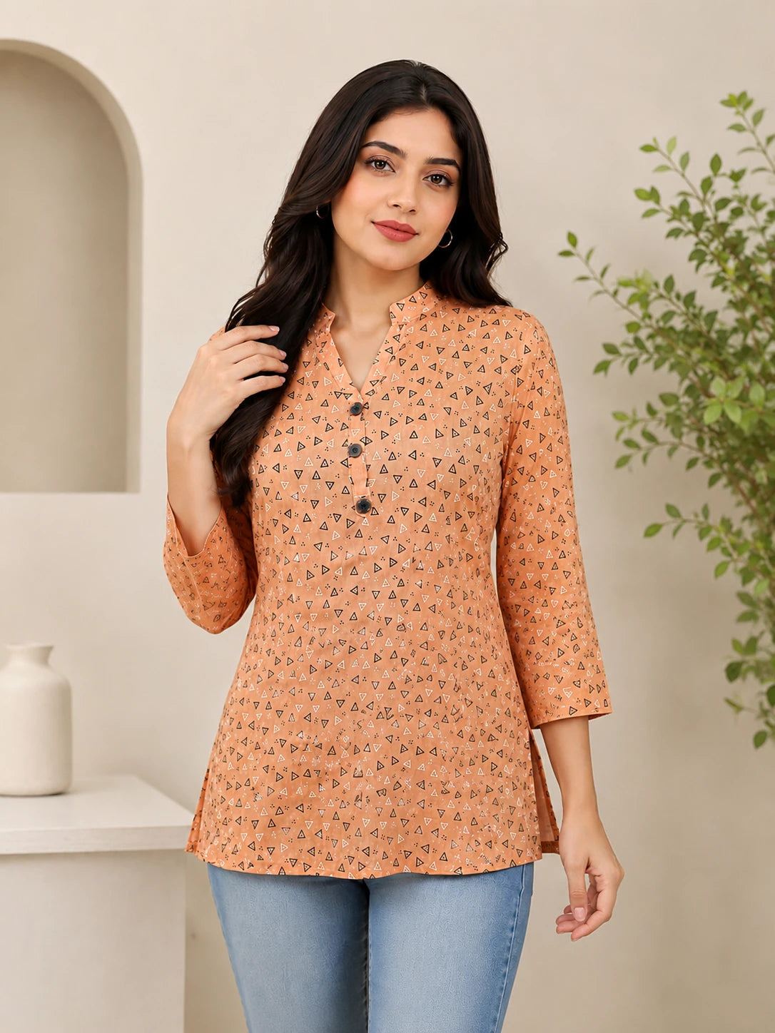 Peach Geo Print Tunic Top
