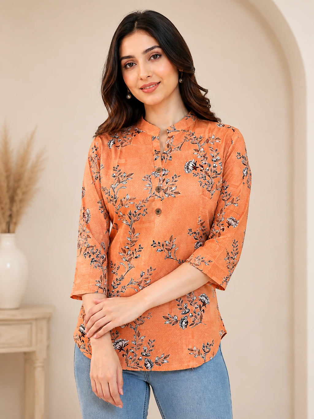 Peach leave Tunic Top