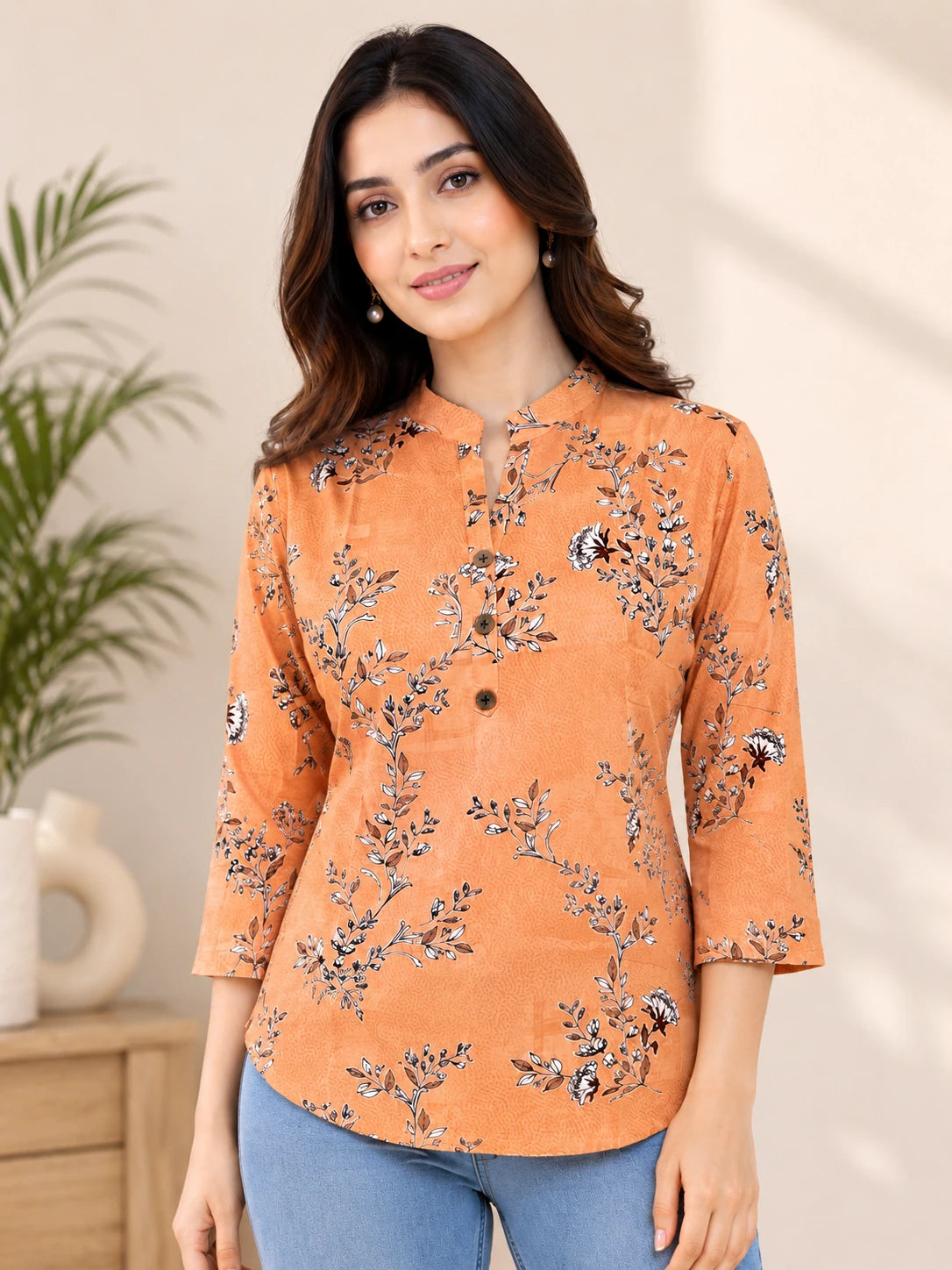 Peach leave Tunic Top