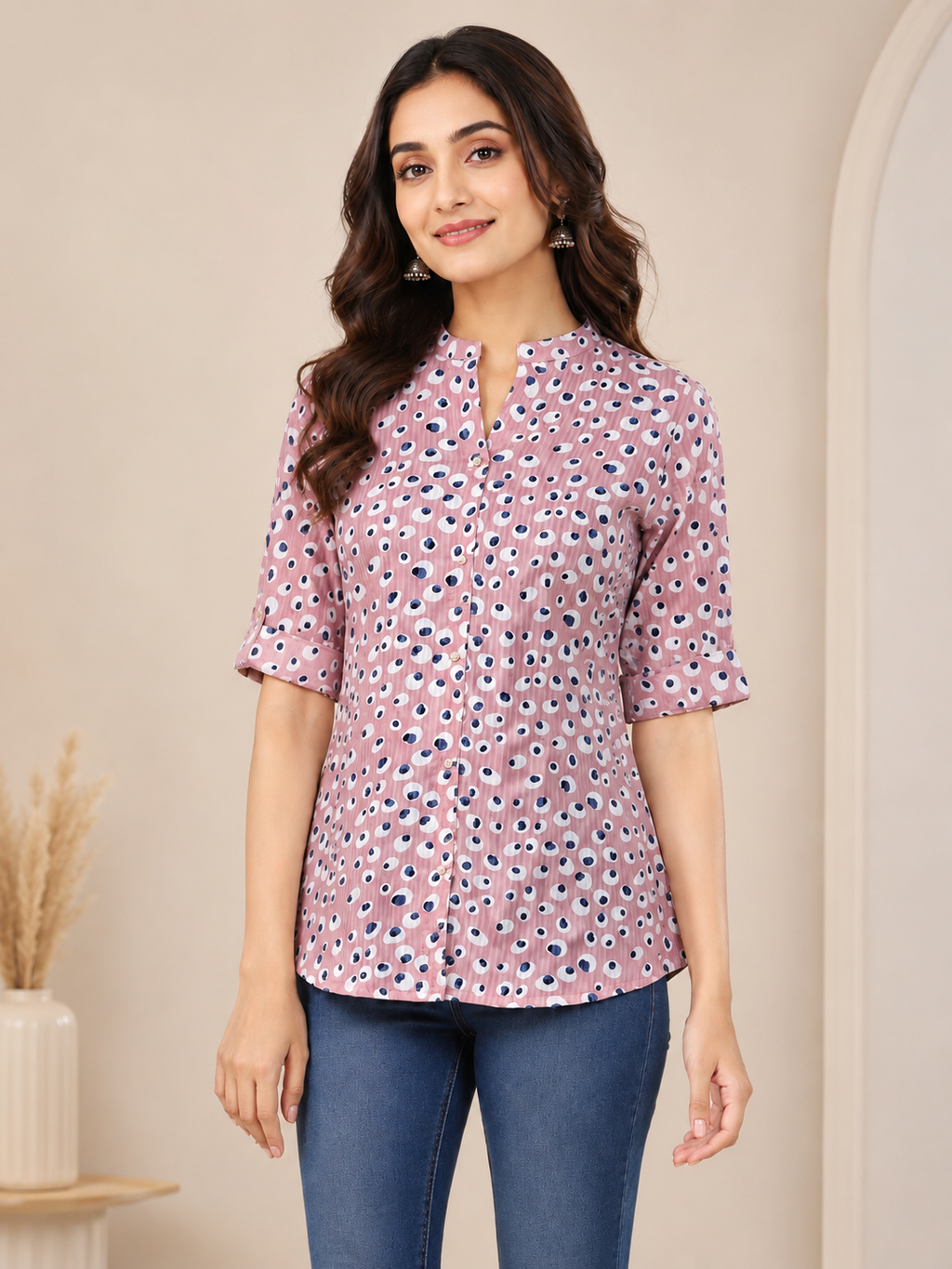 Pink Imported Polka Dots Tunic Top