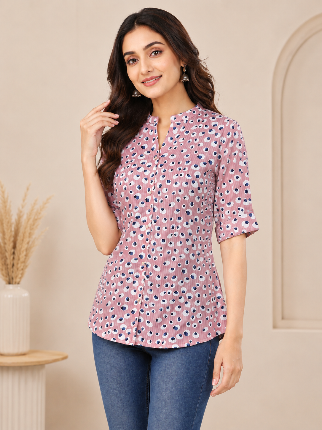Pink Imported Polka Dots Tunic Top