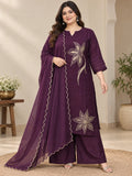 Plus Size Embroidered Mul Chanderi Silk 3-Piece Kurta Palazzo Set