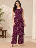 Plum purple Printed Kurta Palazo Set