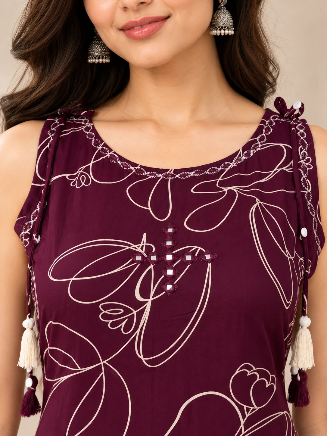 Plum purple Printed Kurta Palazo Set