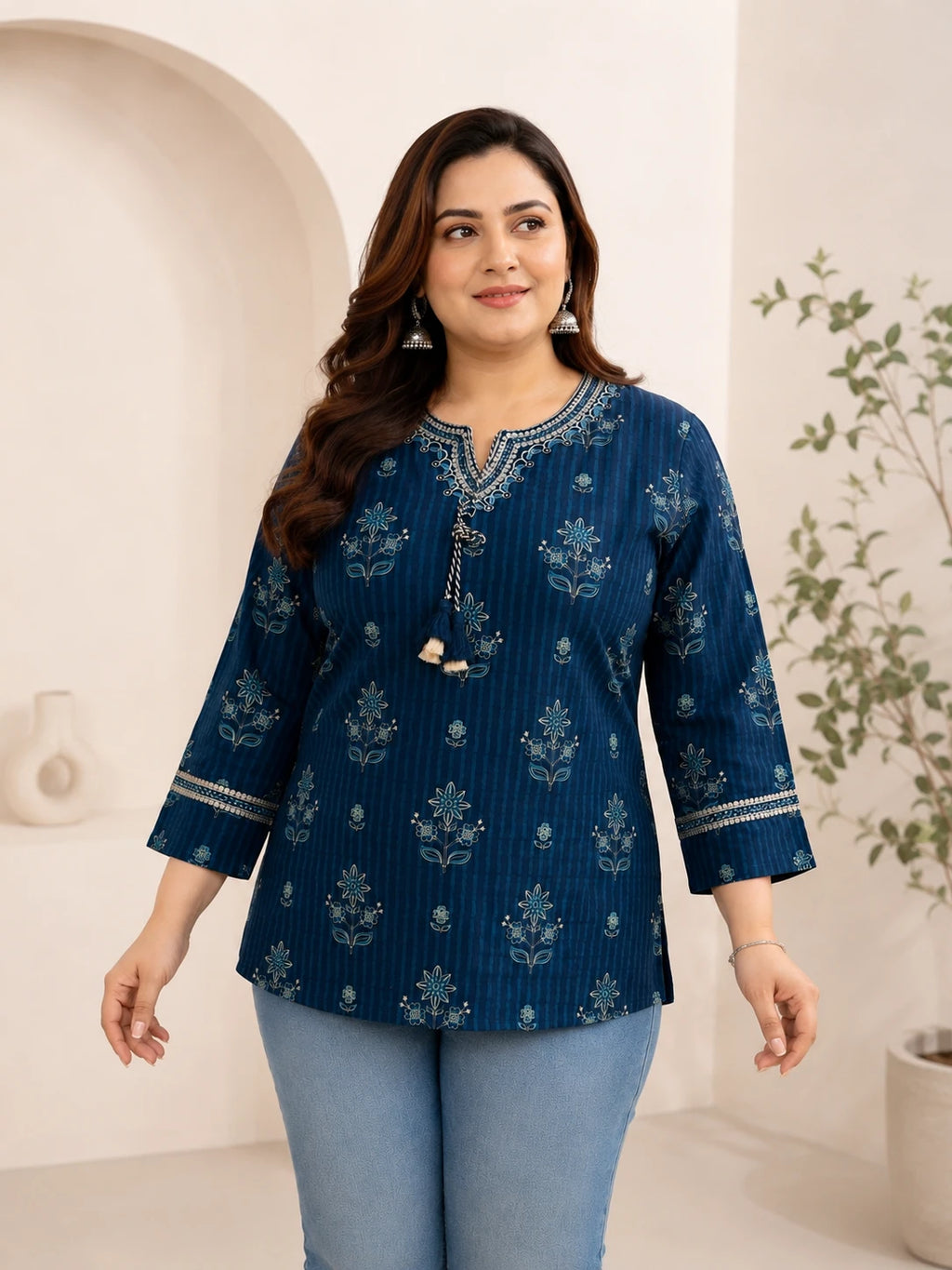 Blue Cotton Embroidered Tunic