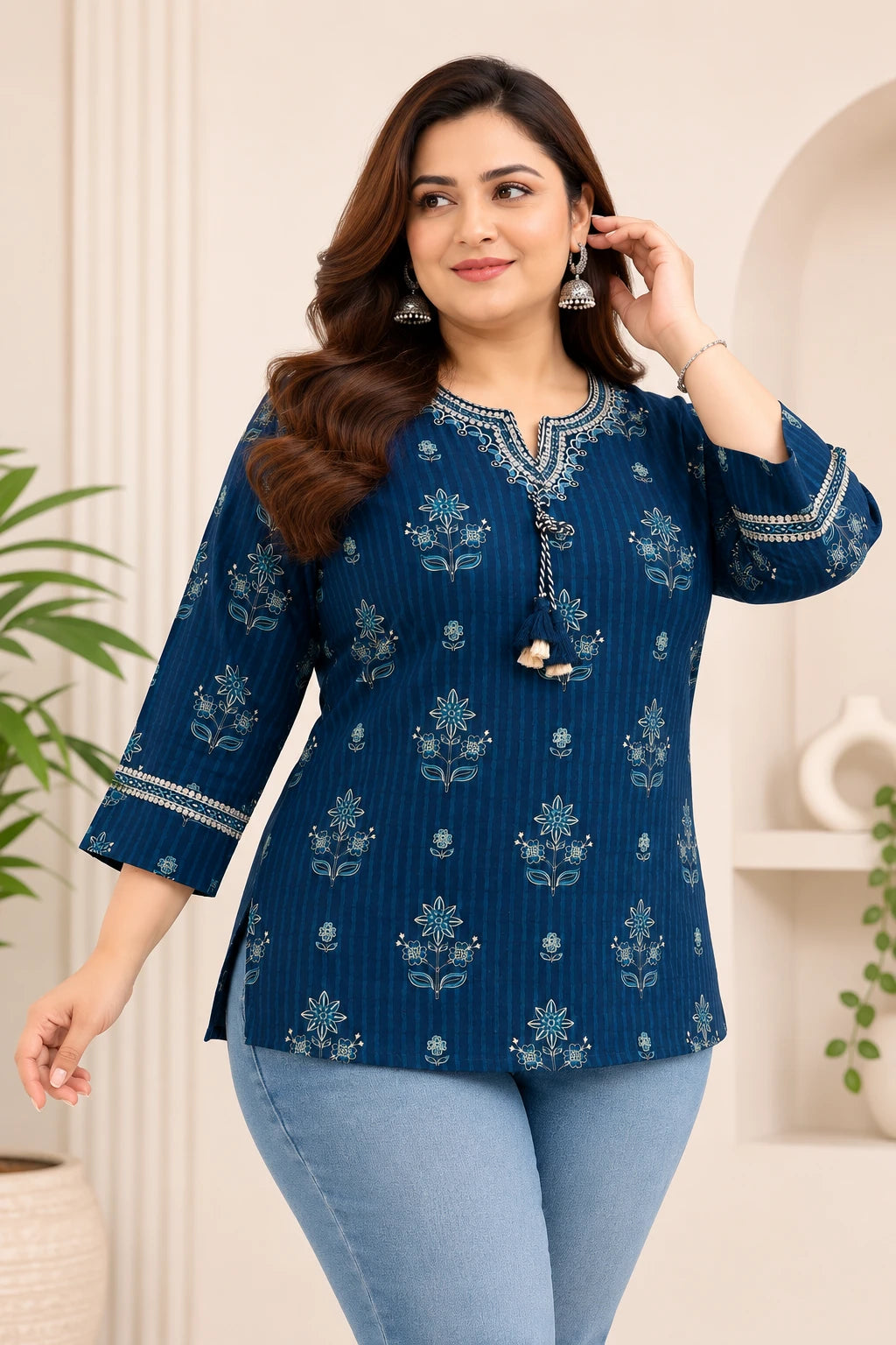 Blue Cotton Embroidered Tunic