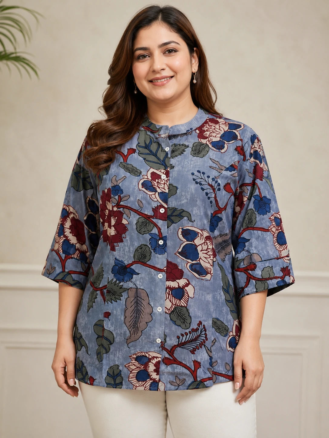 Plus Blueish Grey Floral Tunic