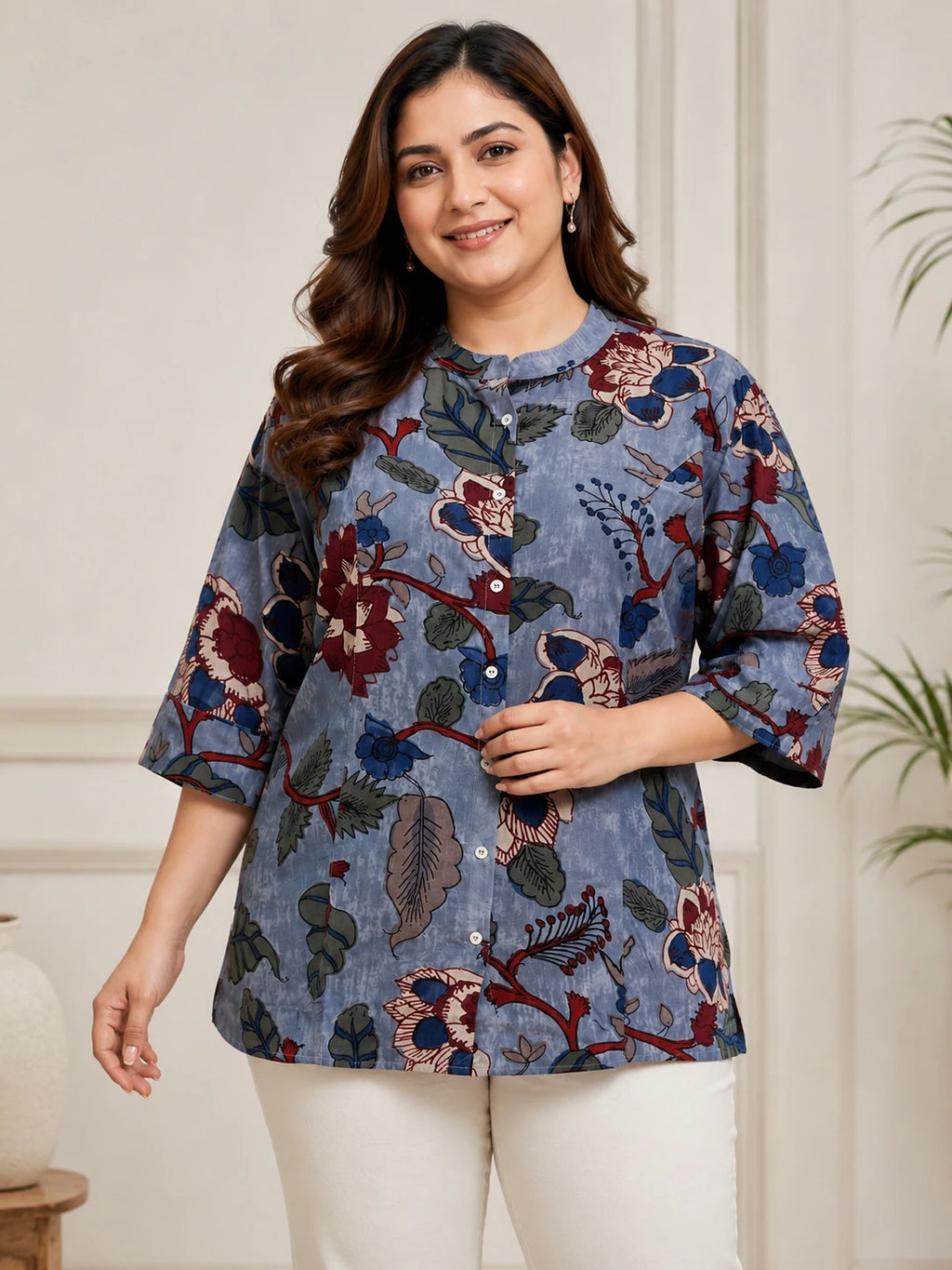Plus Blueish Grey Floral Tunic