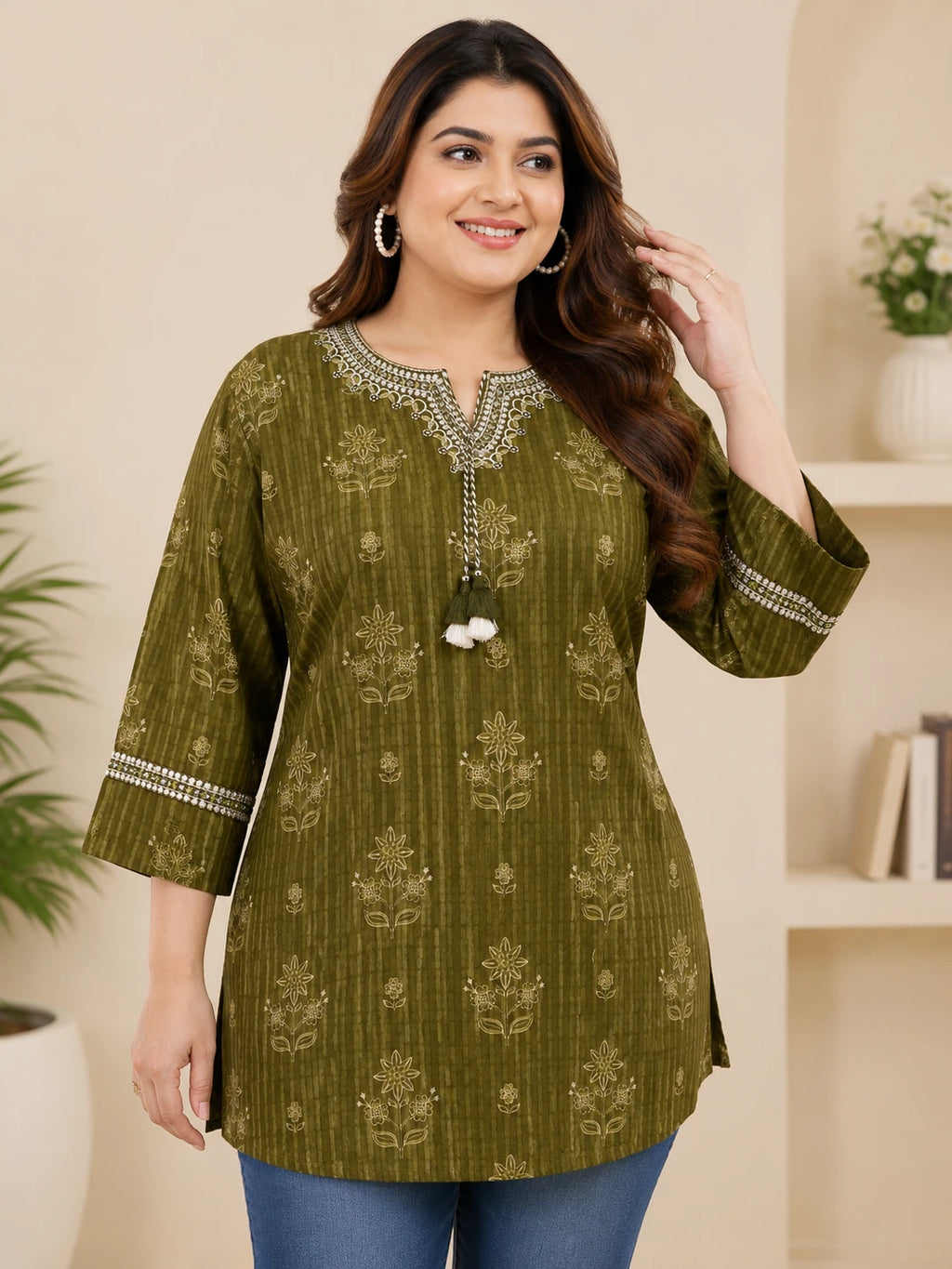 Green Embroidered Plus size Tunic