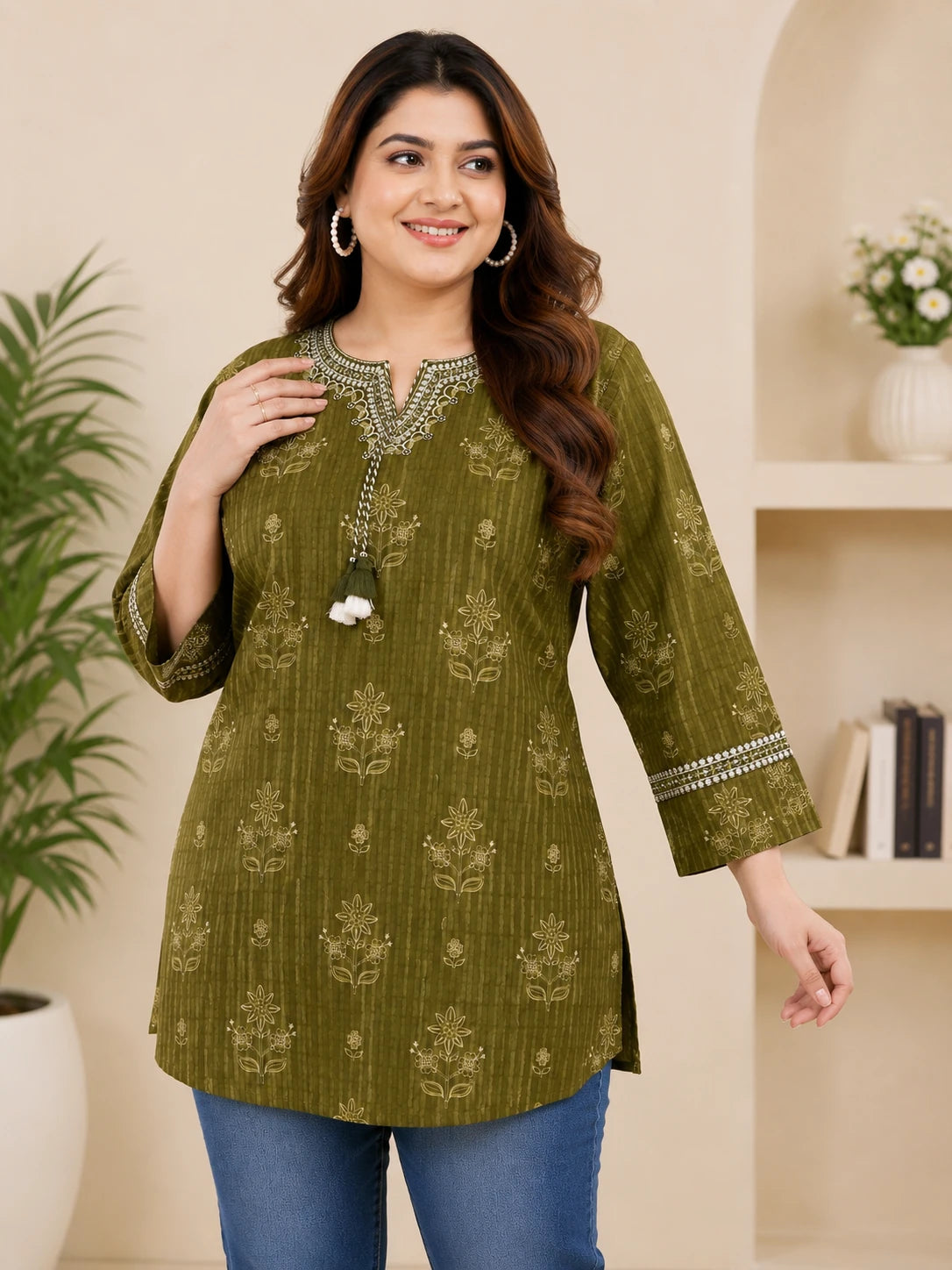 Green Embroidered Plus size Tunic