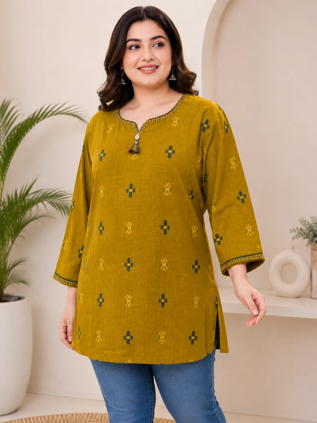 Mustard Green Khadi Tunic