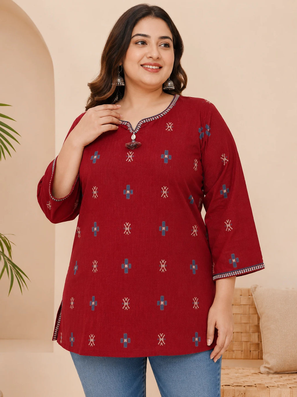 Maroon Khadi Embroidered Tunic
