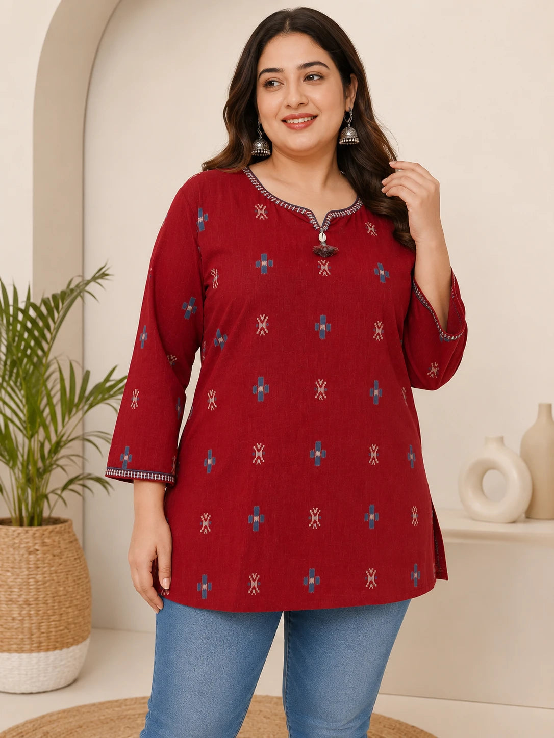 Maroon Khadi Embroidered Tunic