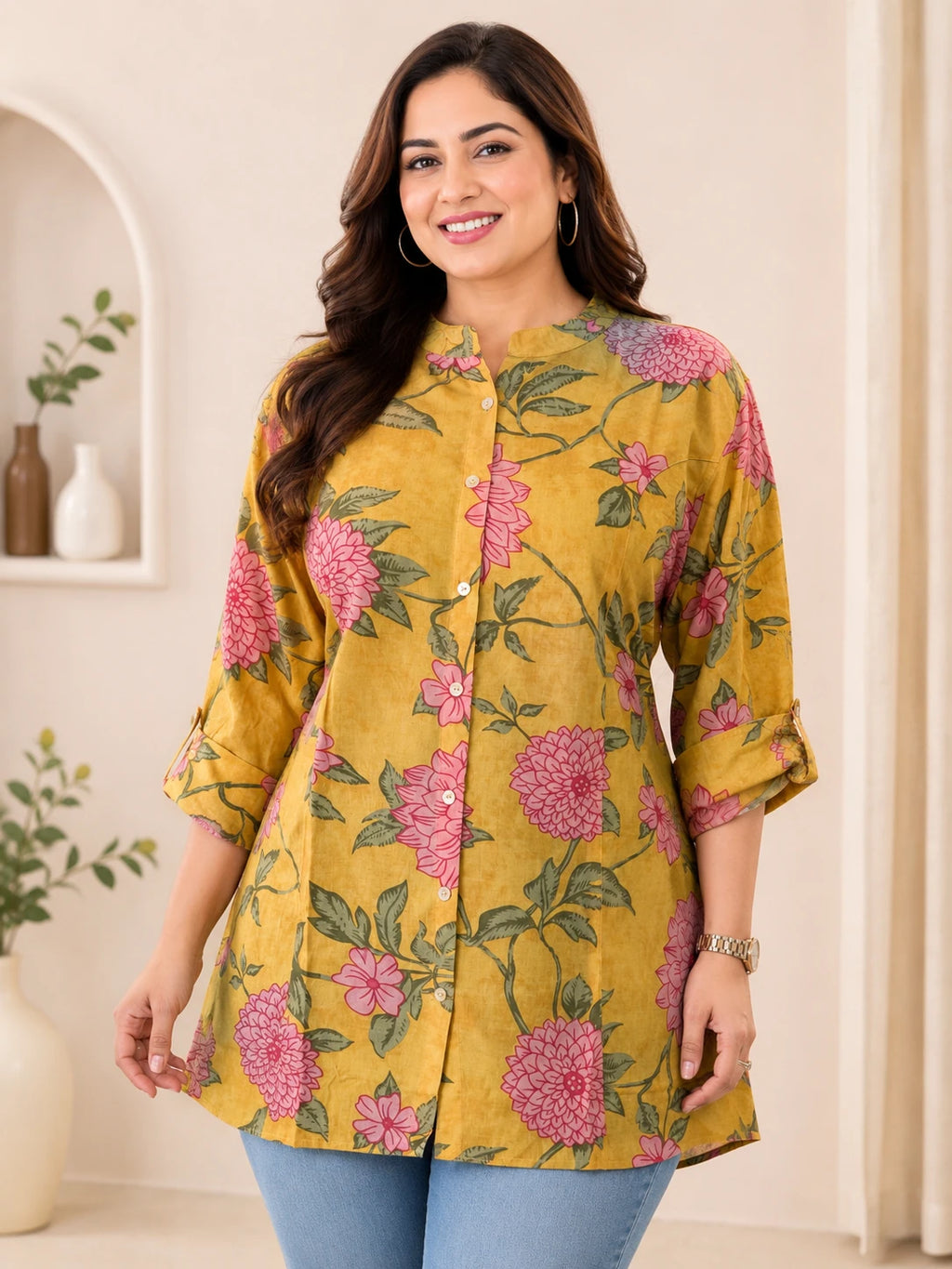 Mustard Printed Plus size Tunic