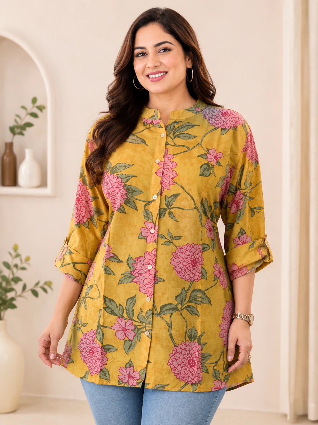 Mustard Printed Plus size Tunic