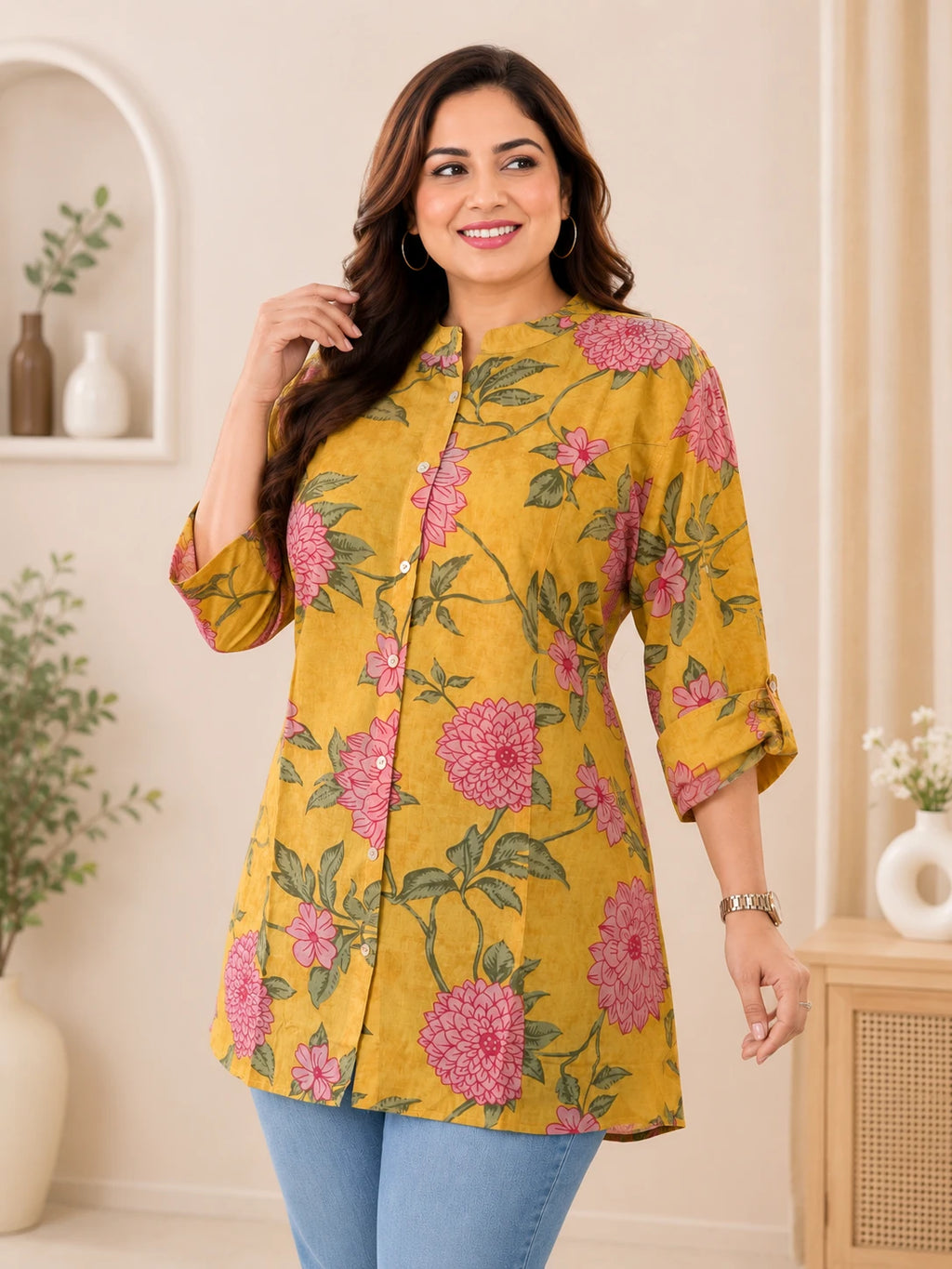 Mustard Printed Plus size Tunic