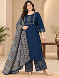 Plus Size Cotton 3-Piece Kurta Palazzo Set with Printed Dupatta