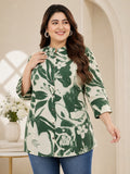 Plus size Off White & Green Floral Print Tunic