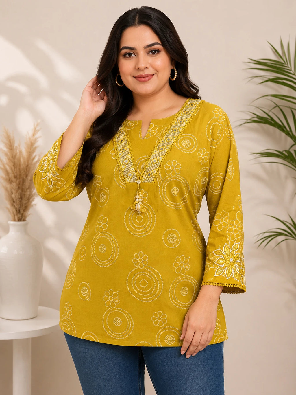 V-neck Mustard Yellow Tunic Top