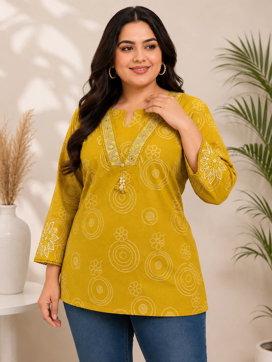 V-neck Mustard Yellow Tunic Top