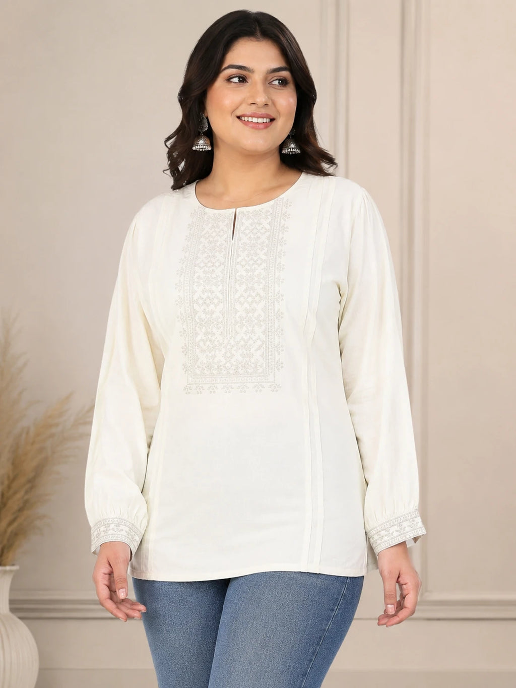 White Embroidered Tunic Top