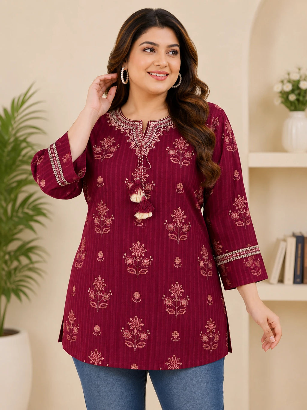 Wine Embroidered Tunic