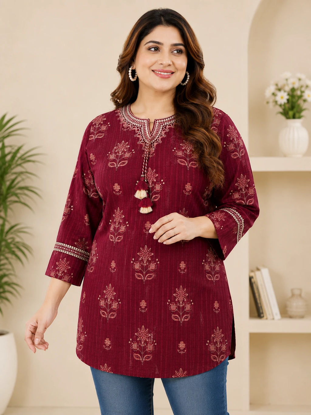 Wine Embroidered Tunic