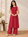 Rani Pink Floral Stripe Halter Neck Kurta Palazzo Set