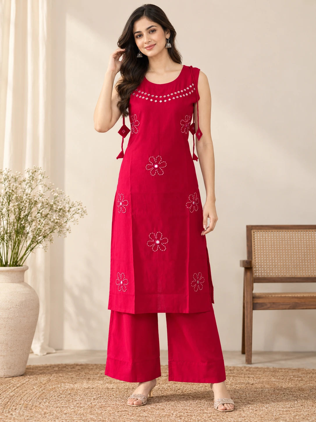 Rani Pink Shoulder Knot Embroidered Vatican Co-ord Set