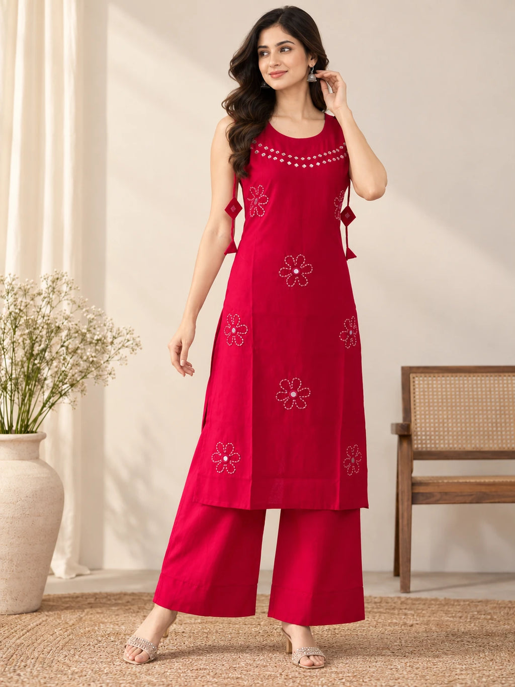 Rani Pink Shoulder Knot Embroidered Vatican Co-ord Set