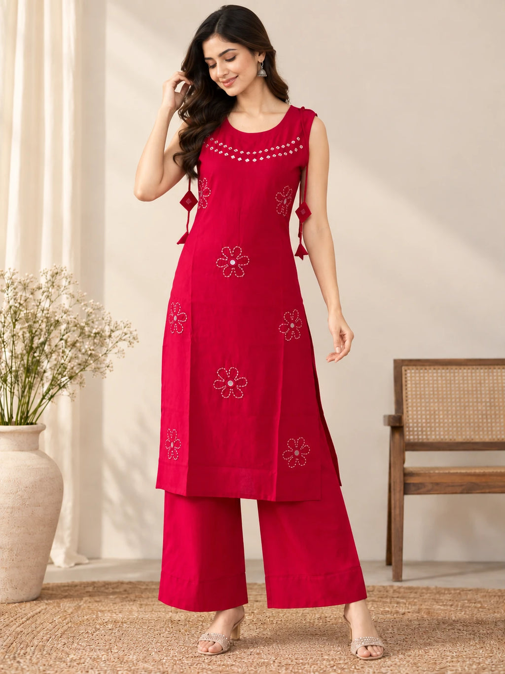 Rani Pink Shoulder Knot Embroidered Vatican Co-ord Set