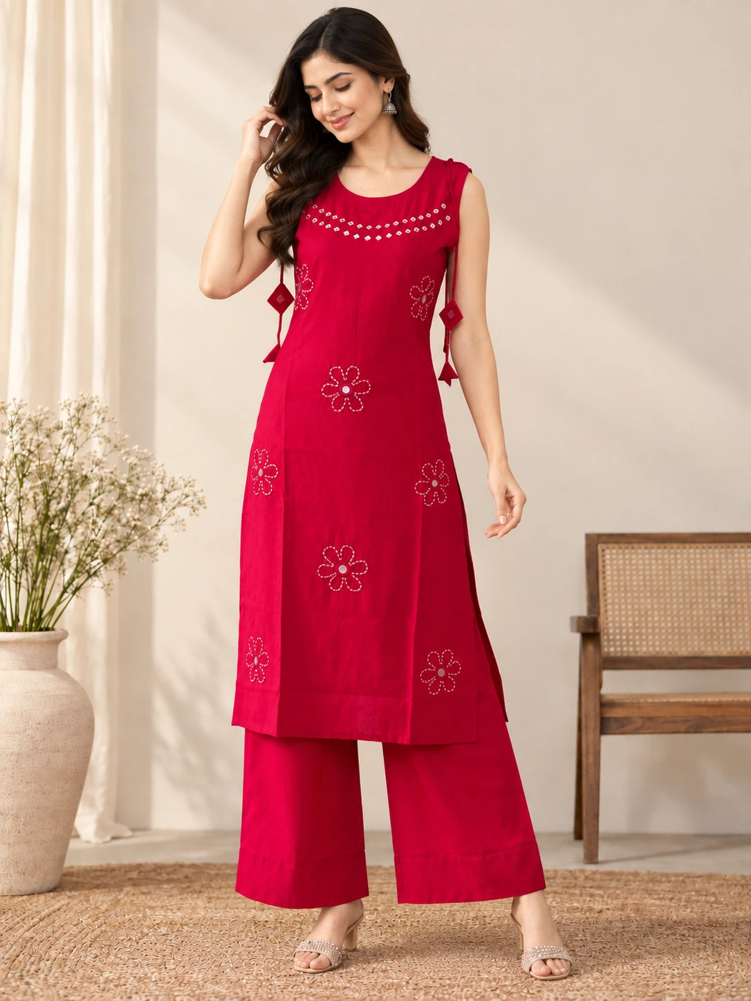 Rani Pink Shoulder Knot Embroidered Vatican Co-ord Set