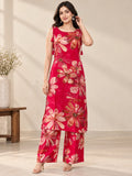 Rayon Floral Fuchsia Kurta Palazzo Set with Shoulder Knot