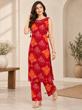 RED IKKAT KURTA PALAZO SET