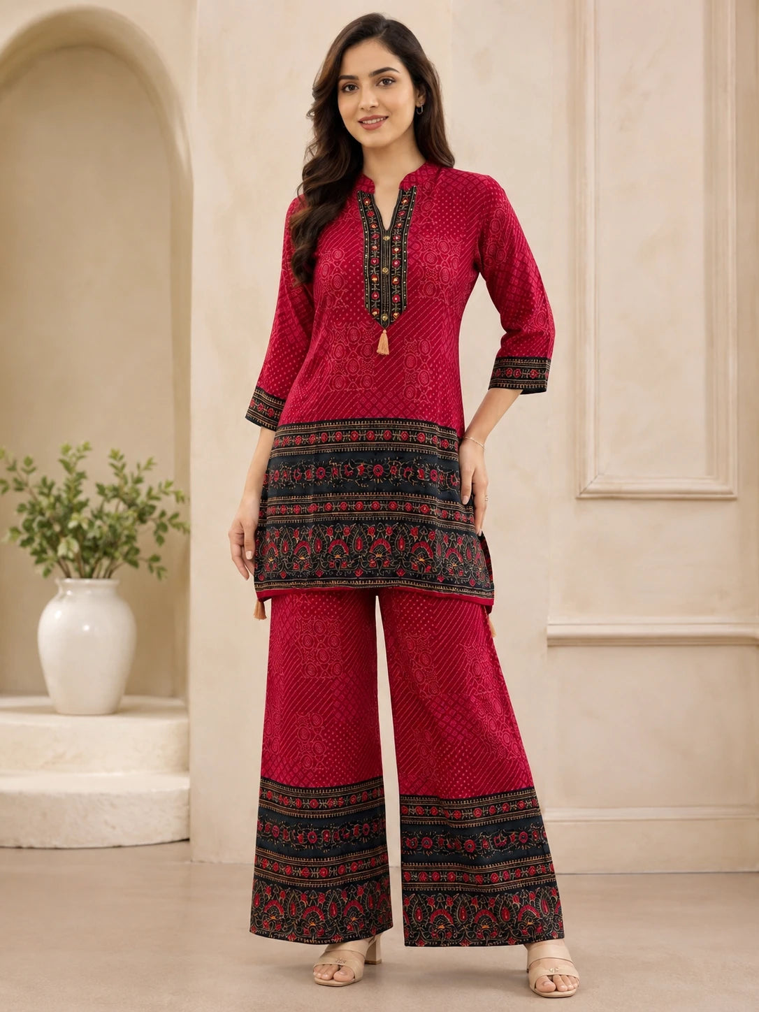 Red Gajji Silk Fish-Cut Short Co-ord Set