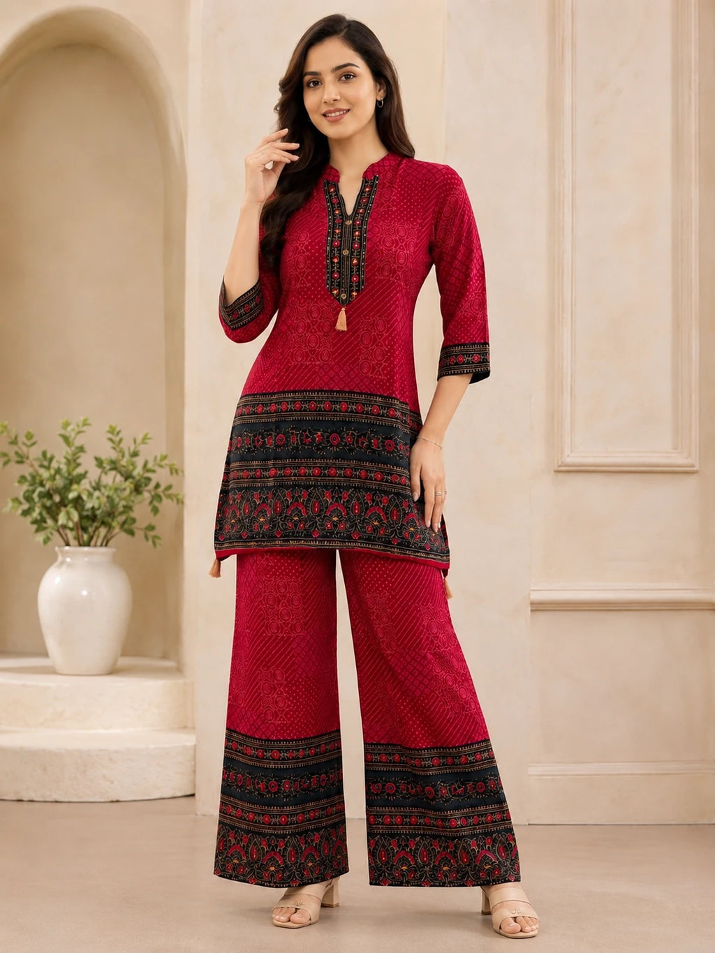 Red Gajji Silk Fish-Cut Short Co-ord Set