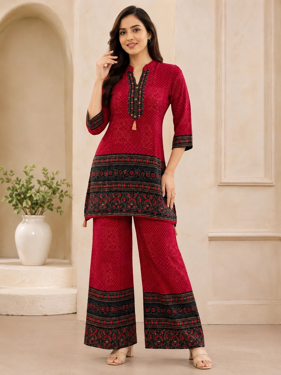 Red Gajji Silk Fish-Cut Short Co-ord Set