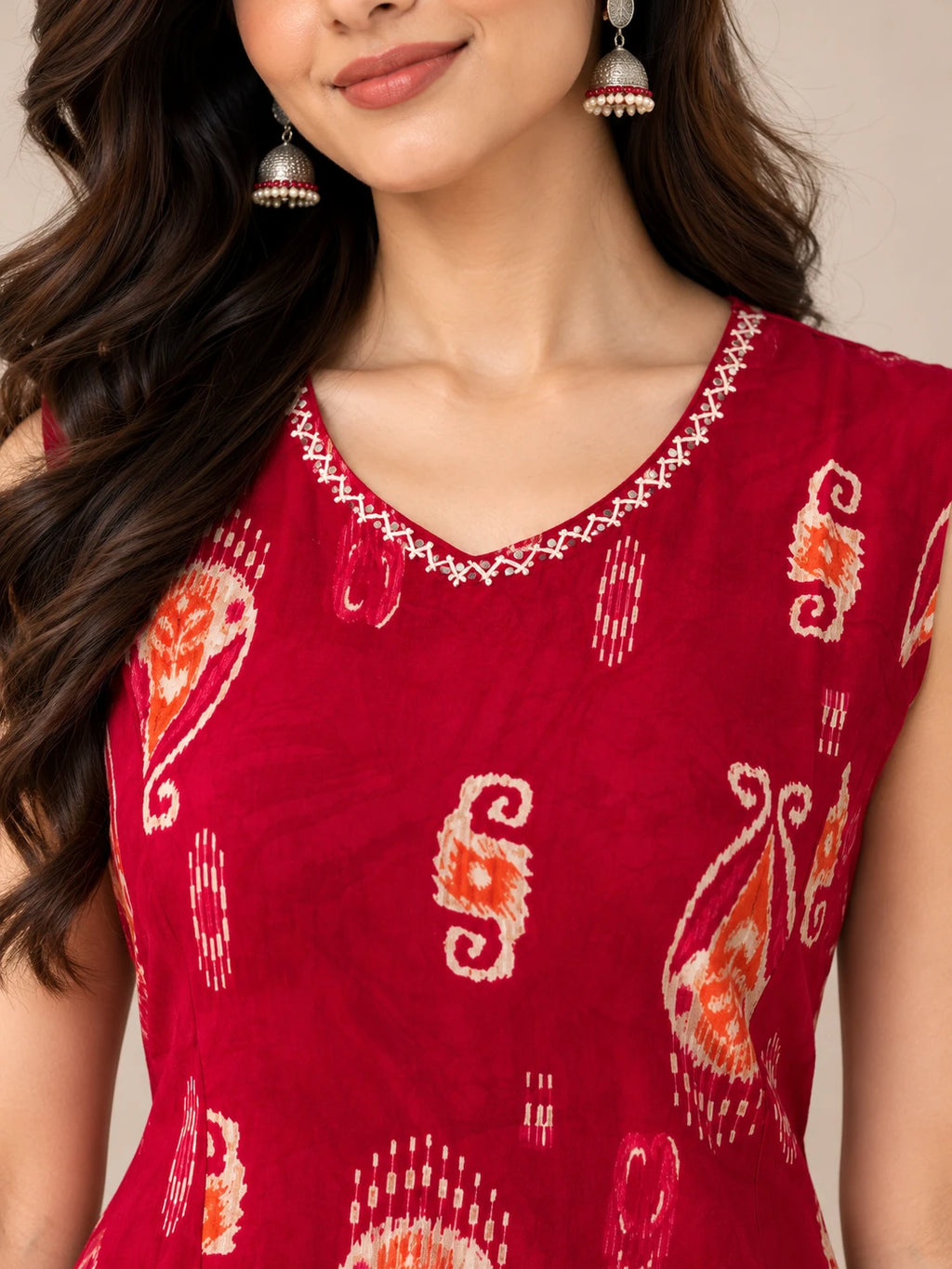 Red Ikat Kurta Palazo Set