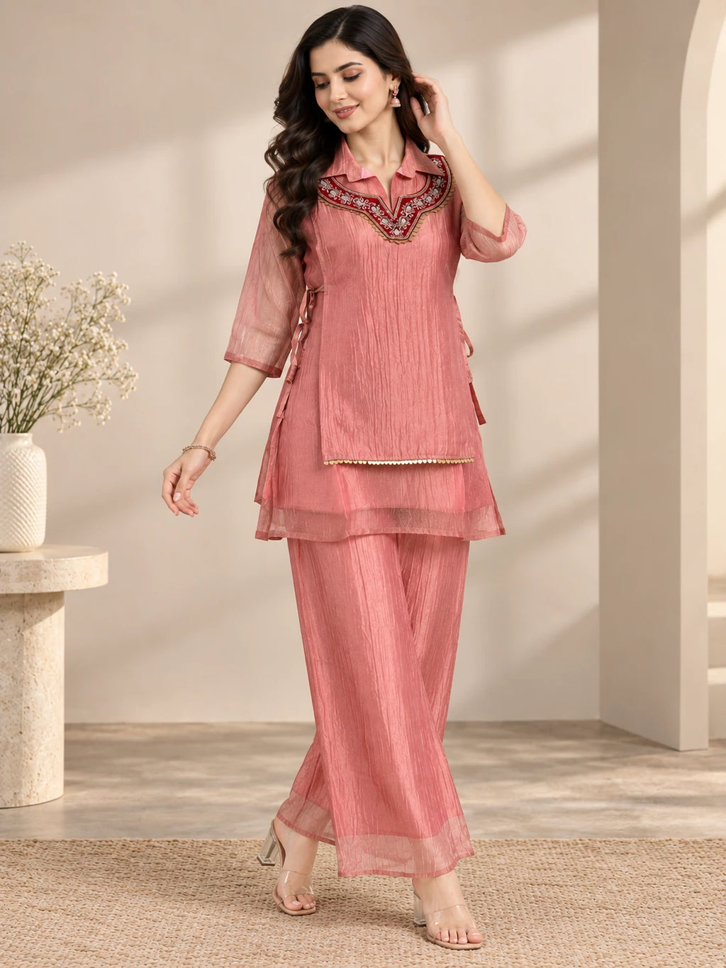 Rose Gold Embroidered Short Co-ord Set