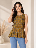 Brown Cotton Frill Tunic Top