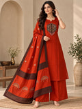 Mull Chanderi Rust Orange Silk 3-Piece Set
