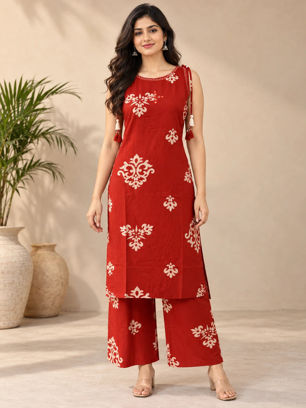 Rust orange Printed Kurta Palazo Set