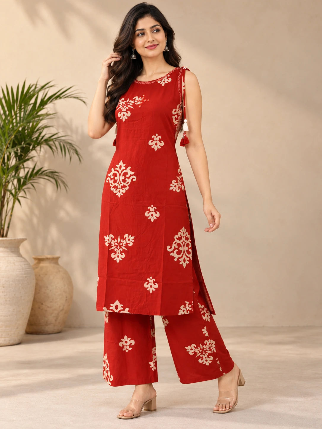 Rust orange Printed Kurta Palazo Set