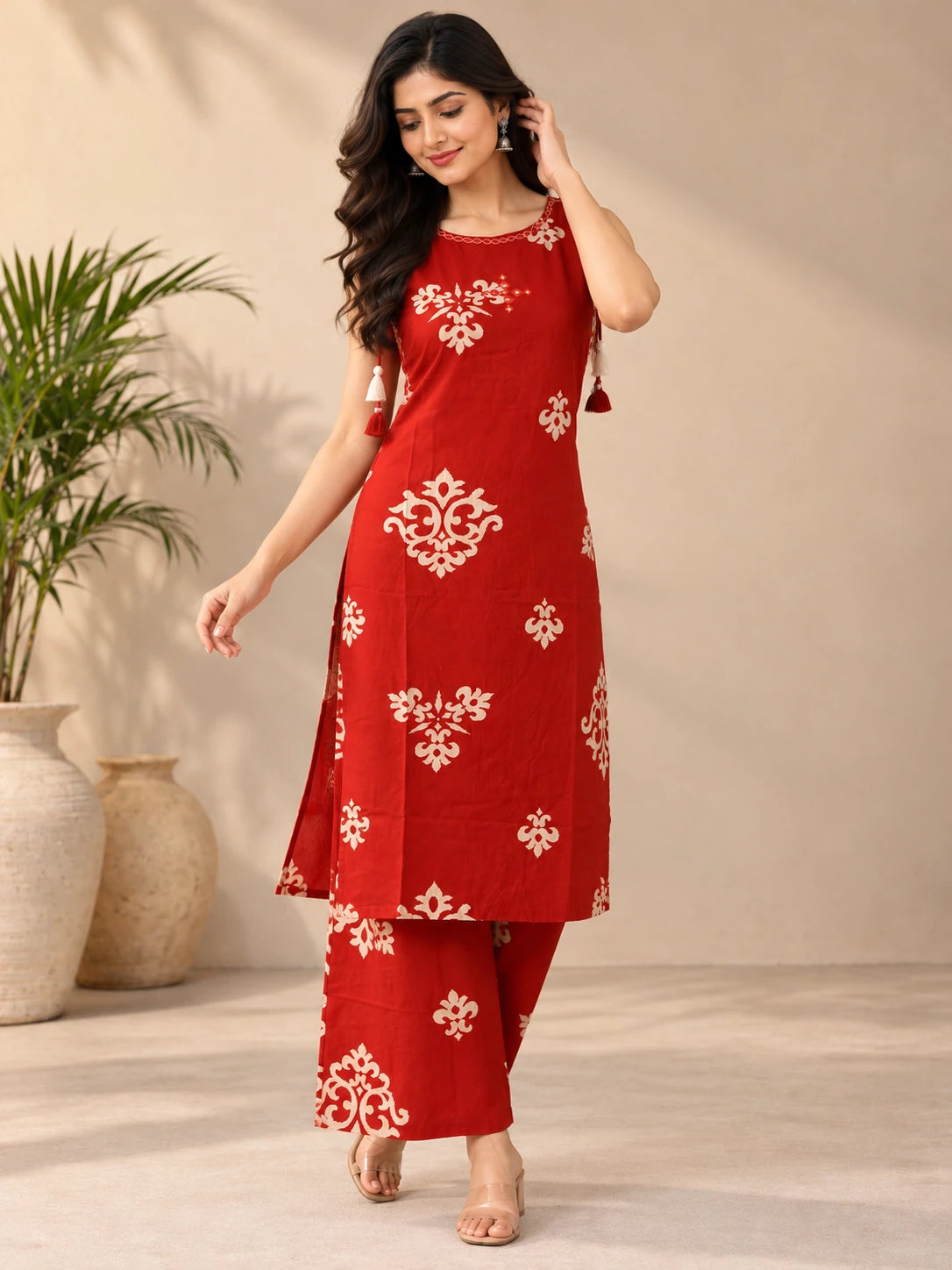 Rust orange Printed Kurta Palazo Set