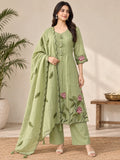 Mull Chanderi Pista Green Silk 3-Piece Set