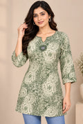 Sage Green Rayon Printed Short Tunic