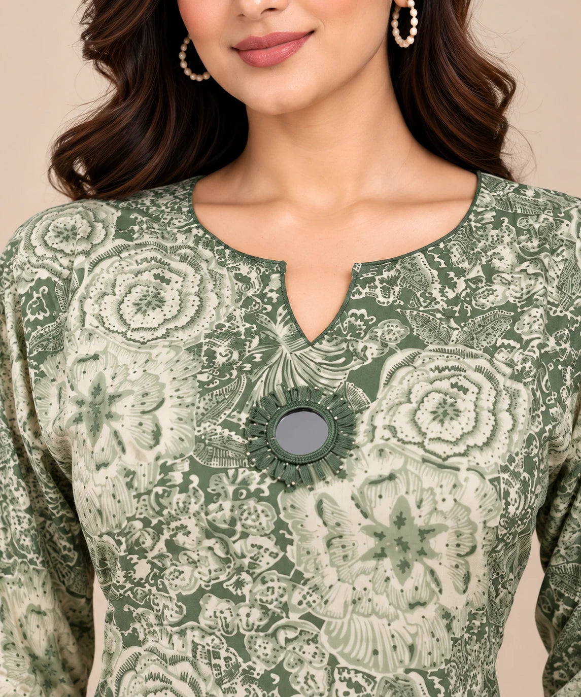Sage Green Rayon Printed Short Tunic