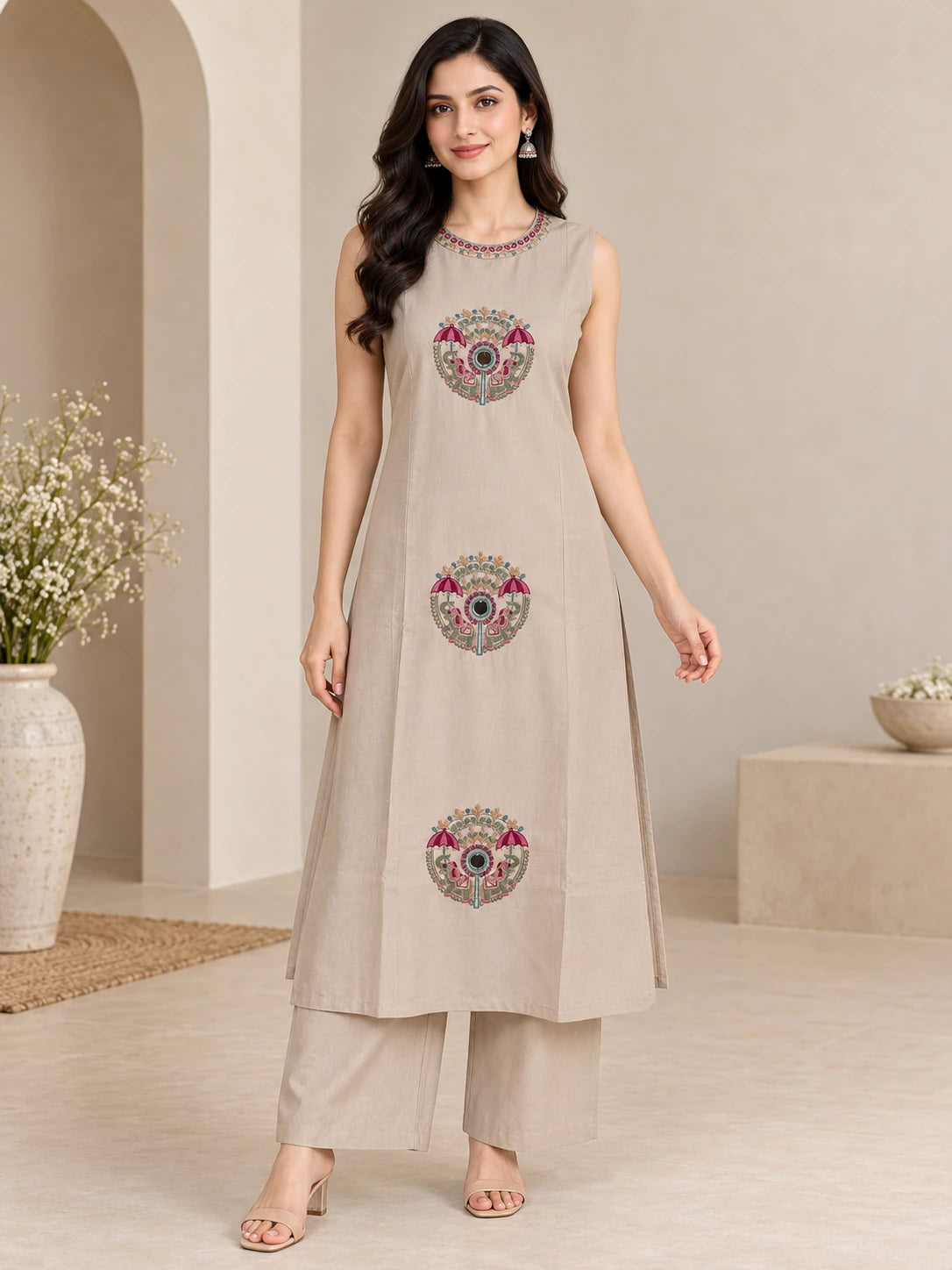 Sui Slub Halter Neck Creame Co-ord Set