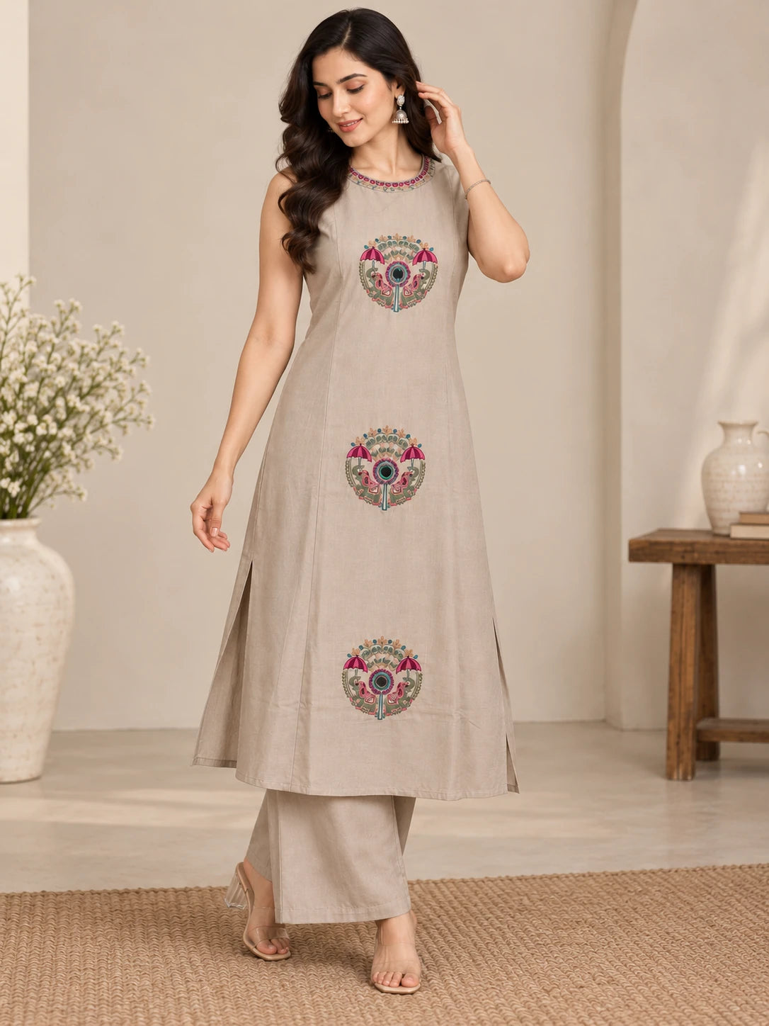 Sui Slub Halter Neck Creame Co-ord Set