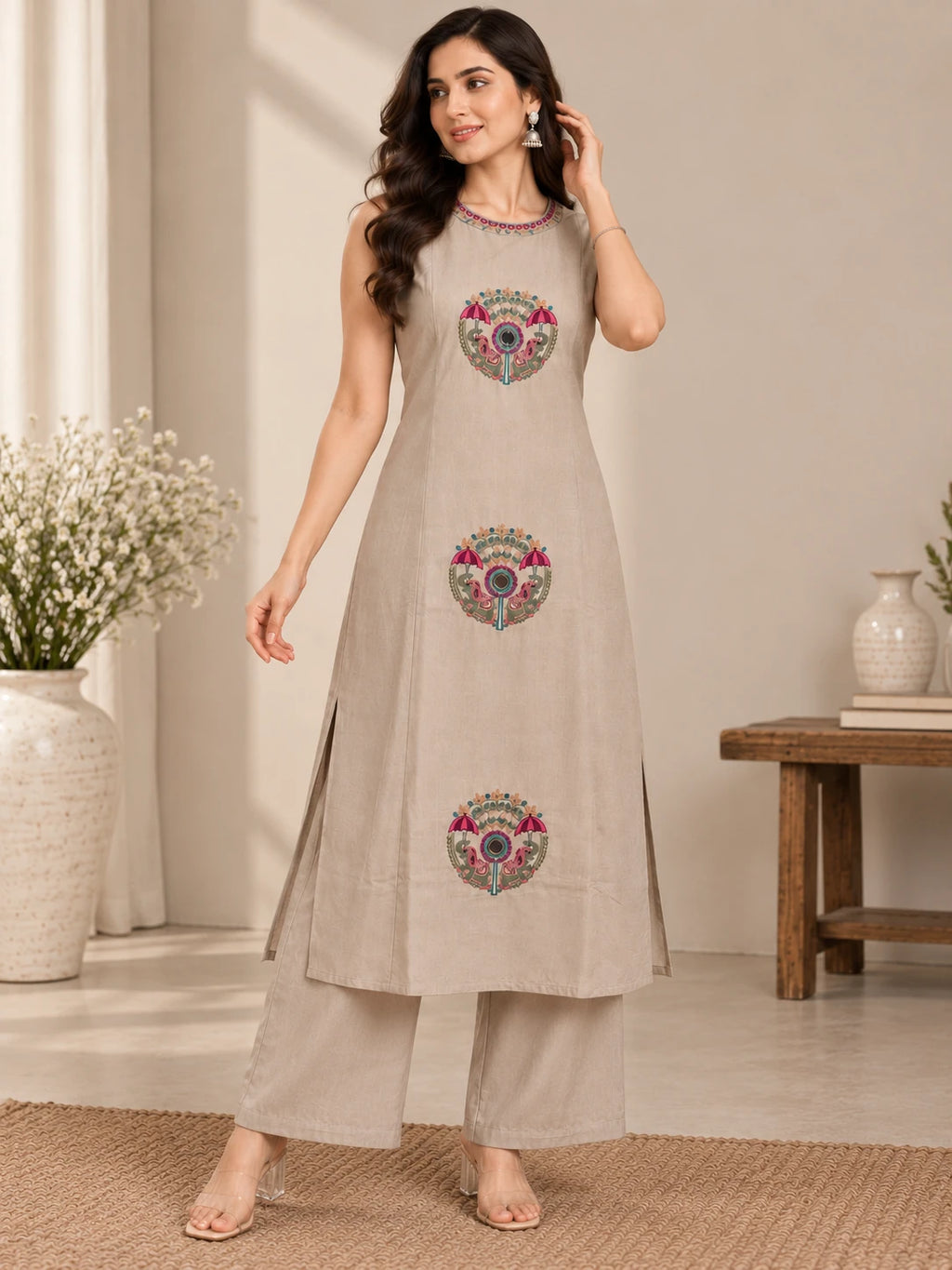 Sui Slub Halter Neck Creame Co-ord Set